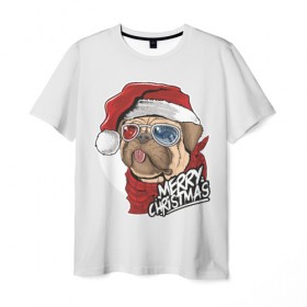 Мужская футболка 3D с принтом Мопс Санта , 100% полиэфир | прямой крой, круглый вырез горловины, длина до линии бедер | Тематика изображения на принте: 2020 | christmas | happy | merry | new year | pug | в подарок | мопс | новый год | пёс | поздравить | рождество | с наступающим | с новым годом | с рождеством | санта | собака | щенок