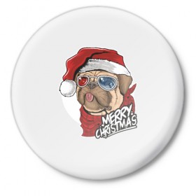 Значок с принтом Мопс Санта ,  металл | круглая форма, металлическая застежка в виде булавки | Тематика изображения на принте: 2020 | christmas | happy | merry | new year | pug | в подарок | мопс | новый год | пёс | поздравить | рождество | с наступающим | с новым годом | с рождеством | санта | собака | щенок