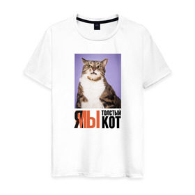 Мужская футболка хлопок с принтом Я-МЫ толстый кот , 100% хлопок | прямой крой, круглый вырез горловины, длина до линии бедер, слегка спущенное плечо. | Тематика изображения на принте: викторлетай | кот | котики | мемы | приколы