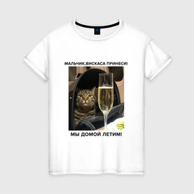 Женская футболка хлопок с принтом Кот-Недолет , 100% хлопок | прямой крой, круглый вырез горловины, длина до линии бедер, слегка спущенное плечо | брат | брат 2 | котики | коты | мемы | мемы с котами