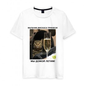 Мужская футболка хлопок с принтом Кот-Недолет , 100% хлопок | прямой крой, круглый вырез горловины, длина до линии бедер, слегка спущенное плечо. | Тематика изображения на принте: брат | брат 2 | котики | коты | мемы | мемы с котами