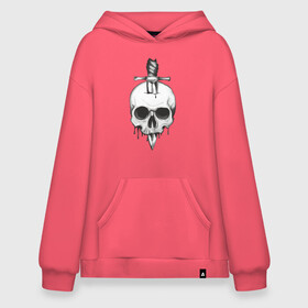 Худи SuperOversize хлопок с принтом Skull with dagger , 70% хлопок, 30% полиэстер, мягкий начес внутри | карман-кенгуру, эластичная резинка на манжетах и по нижней кромке, двухслойный капюшон
 | death | fear | rose | rose and skull | rose and snake | skull | skull and snake | skulls | snake | snakes | змеи | змея | роза | роза и змея | роза и череп | череп | череп и змея | черепа