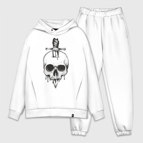 Мужской костюм хлопок OVERSIZE с принтом Skull with dagger ,  |  | Тематика изображения на принте: death | fear | rose | rose and skull | rose and snake | skull | skull and snake | skulls | snake | snakes | змеи | змея | роза | роза и змея | роза и череп | череп | череп и змея | черепа