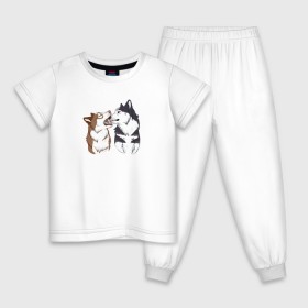 Детская пижама хлопок с принтом Две Хаски , 100% хлопок |  брюки и футболка прямого кроя, без карманов, на брюках мягкая резинка на поясе и по низу штанин
 | две хаски | друзья | питомцы | рисунок | собаки | хаски