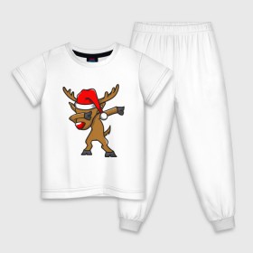 Детская пижама хлопок с принтом Dab Deer , 100% хлопок |  брюки и футболка прямого кроя, без карманов, на брюках мягкая резинка на поясе и по низу штанин
 | 2020 | christmas | dab | deer | new year | santa claus | борода | даб | дед | дед мороз | дедушка | ёлка | зима | мороз | новый год | олень | праздник | рождество | санта клаус | снег