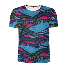 Мужская футболка 3D спортивная с принтом Касатки , 100% полиэстер с улучшенными характеристиками | приталенный силуэт, круглая горловина, широкие плечи, сужается к линии бедра | водоросли | касатки | киты | море | океан | под водой | рыбы