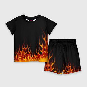 Детский костюм с шортами 3D с принтом Пламя Old School ,  |  | Тематика изображения на принте: burn | fire | костер | нарисованный | огня | огонь | олдскул | пламени | пламя | пожар | пылает | рисованный огонь | языки