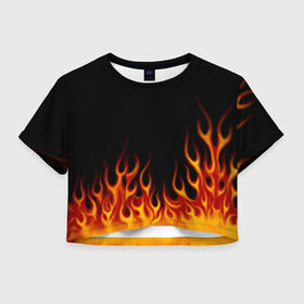 Женская футболка Crop-top 3D с принтом Пламя Old School , 100% полиэстер | круглая горловина, длина футболки до линии талии, рукава с отворотами | burn | fire | костер | нарисованный | огня | огонь | олдскул | пламени | пламя | пожар | пылает | рисованный огонь | языки