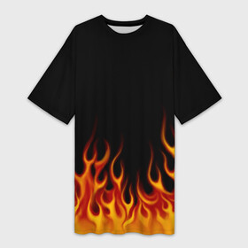 Платье-футболка 3D с принтом Пламя Old School ,  |  | burn | fire | костер | нарисованный | огня | огонь | олдскул | пламени | пламя | пожар | пылает | рисованный огонь | языки
