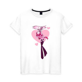 Женская футболка хлопок с принтом Энджел Даст , 100% хлопок | прямой крой, круглый вырез горловины, длина до линии бедер, слегка спущенное плечо | отель хазбин | персонаж | рисунок | сердечки | энджел даст