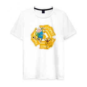 Мужская футболка хлопок с принтом Awesome Adventure Time , 100% хлопок | прямой крой, круглый вырез горловины, длина до линии бедер, слегка спущенное плечо. | Тематика изображения на принте: adventure time | awesome | dsgnosadchaya | vdosadir | время приключений | джейк | пендлтон уорд | финн