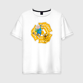 Женская футболка хлопок Oversize с принтом Awesome Adventure Time , 100% хлопок | свободный крой, круглый ворот, спущенный рукав, длина до линии бедер
 | Тематика изображения на принте: adventure time | awesome | dsgnosadchaya | vdosadir | время приключений | джейк | пендлтон уорд | финн