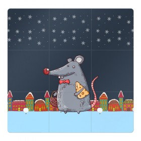 Магнитный плакат 3Х3 с принтом Мышка с сыром , Полимерный материал с магнитным слоем | 9 деталей размером 9*9 см | 2020 | mouse | rat | годкрысы | годмыши | зима | зимняя | крыса | мороз | мышка | мышь | новогодняя | новый год | новый год 2020 | рождество | симолгода | снег | холод