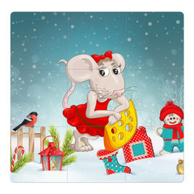 Магнитный плакат 3Х3 с принтом Милая мышка с сыром , Полимерный материал с магнитным слоем | 9 деталей размером 9*9 см | 2020 | mouse | rat | годкрысы | годмыши | зима | зимняя | крыса | мороз | мышка | мышь | новогодняя | новый год | новый год 2020 | рождество | симолгода | снег | холод