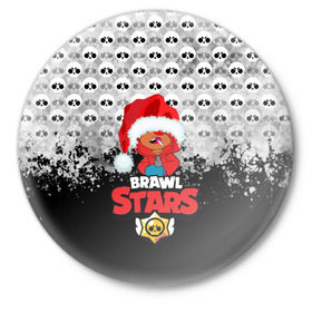 Значок с принтом BRAWL STARS: LEON НОВОГОДНИЙ. ,  металл | круглая форма, металлическая застежка в виде булавки | 