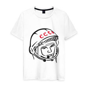 Мужская футболка хлопок с принтом футболка ссср Гагарин , 100% хлопок | прямой крой, круглый вырез горловины, длина до линии бедер, слегка спущенное плечо. | гагарин | космос | ракета | ссср