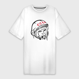 Платье-футболка хлопок с принтом футболка ссср Гагарин ,  |  | гагарин | космос | ракета | ссср