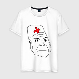 Мужская футболка хлопок с принтом Санитар , 100% хлопок | прямой крой, круглый вырез горловины, длина до линии бедер, слегка спущенное плечо. | Тематика изображения на принте: врач | постирония | санитар | шизофрения | шуе | шуе ппш