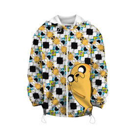 Детская куртка 3D с принтом Jake Adventure Time , 100% полиэстер | застежка — молния, подол и капюшон оформлены резинкой с фиксаторами, по бокам — два кармана без застежек, один потайной карман на груди, плотность верхнего слоя — 90 г/м2; плотность флисового подклада — 260 г/м2 | Тематика изображения на принте: adventure time | dsgnosadchaya | vdosadir | время приключений | джейк | пендлтон уорд | финн