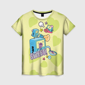 Женская футболка 3D с принтом Sweet BMOs , 100% полиэфир ( синтетическое хлопкоподобное полотно) | прямой крой, круглый вырез горловины, длина до линии бедер | adventure time | bmo | dsgnosadchaya | sweet | vdosadir | бимо | время приключений | пендлтон уорд