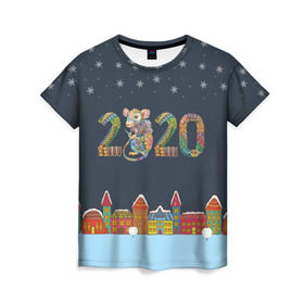 Женская футболка 3D с принтом Новый Год 2020 - год крысы , 100% полиэфир ( синтетическое хлопкоподобное полотно) | прямой крой, круглый вырез горловины, длина до линии бедер | 2020 | mouse | rat | годкрысы | годмыши | зима | зимняя | крыса | мороз | мышка | мышь | новогодняя | новый год | новый год 2020 | рождество | симолгода | снег | холод