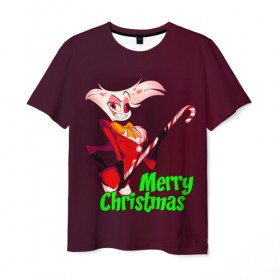 Мужская футболка 3D с принтом Merry Christmas , 100% полиэфир | прямой крой, круглый вырез горловины, длина до линии бедер | alastor | hazbin hotel | аластор | ангел пыли | вегги | мульт | ниффти | отель хазбин | сериал | сэр пентиус | том тренч | хаск | чарли | черри | энджел даст