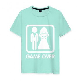 Мужская футболка хлопок с принтом Game over , 100% хлопок | прямой крой, круглый вырез горловины, длина до линии бедер, слегка спущенное плечо. | девушка | жена | жених | игра | муж | невеста | парень | подарок