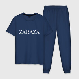 Мужская пижама хлопок с принтом Zaraza , 100% хлопок | брюки и футболка прямого кроя, без карманов, на брюках мягкая резинка на поясе и по низу штанин
 | antibrand | brand | fashion | logo | street | style | zara | zaraza | антибренд | бренд | зара | зараза | лого | массмаркет | мода | стритстайл