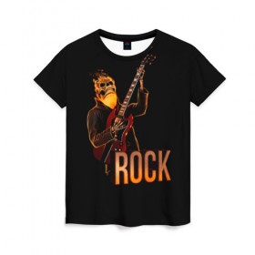 Женская футболка 3D с принтом rock , 100% полиэфир ( синтетическое хлопкоподобное полотно) | прямой крой, круглый вырез горловины, длина до линии бедер | rock | skull | гитара | огонь | рок | скелет | череп