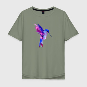 Мужская футболка хлопок Oversize с принтом Колибри , 100% хлопок | свободный крой, круглый ворот, “спинка” длиннее передней части | акварель | колибри | птица | рисунок