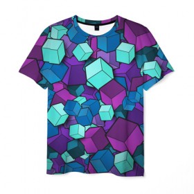 Мужская футболка 3D с принтом Кубы , 100% полиэфир | прямой крой, круглый вырез горловины, длина до линии бедер | абстрактно | абстрактные | абстрактный | абстрактным | абстракция | кубики | кубические | кубический | кубическое | кубы | неон | неонка | неоновые | разноцветные | светящиеся | цветное | цветные