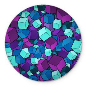 Коврик для мышки круглый с принтом Кубы , резина и полиэстер | круглая форма, изображение наносится на всю лицевую часть | абстрактно | абстрактные | абстрактный | абстрактным | абстракция | кубики | кубические | кубический | кубическое | кубы | неон | неонка | неоновые | разноцветные | светящиеся | цветное | цветные