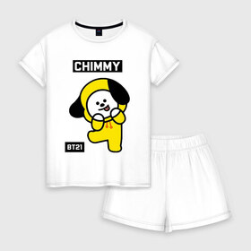 Женская пижама с шортиками хлопок с принтом CHIMMY BT21 , 100% хлопок | футболка прямого кроя, шорты свободные с широкой мягкой резинкой | bt21 | bts | chimmy | cooky | koya | love yourself. | mang | rj | shooky | tata | бт21 | бтс