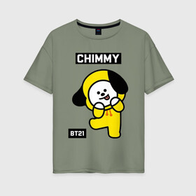 Женская футболка хлопок Oversize с принтом CHIMMY BT21 , 100% хлопок | свободный крой, круглый ворот, спущенный рукав, длина до линии бедер
 | bt21 | bts | chimmy | cooky | koya | love yourself. | mang | rj | shooky | tata | бт21 | бтс