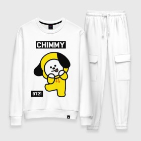 Женский костюм хлопок с принтом CHIMMY BT21 , 100% хлопок | на свитшоте круглая горловина, мягкая резинка по низу. Брюки заужены к низу, на них два вида карманов: два 