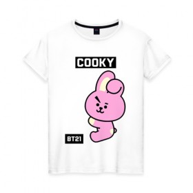 Женская футболка хлопок с принтом COOKY BT21 , 100% хлопок | прямой крой, круглый вырез горловины, длина до линии бедер, слегка спущенное плечо | bt21 | bts | chimmy | cooky | koya | love yourself. | mang | rj | shooky | tata | бт21 | бтс