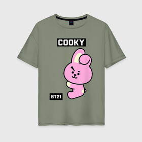 Женская футболка хлопок Oversize с принтом COOKY BT21 , 100% хлопок | свободный крой, круглый ворот, спущенный рукав, длина до линии бедер
 | bt21 | bts | chimmy | cooky | koya | love yourself. | mang | rj | shooky | tata | бт21 | бтс