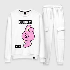 Женский костюм хлопок с принтом COOKY BT21 , 100% хлопок | на свитшоте круглая горловина, мягкая резинка по низу. Брюки заужены к низу, на них два вида карманов: два 