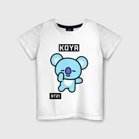 Детская футболка хлопок с принтом KOYA BT21 , 100% хлопок | круглый вырез горловины, полуприлегающий силуэт, длина до линии бедер | Тематика изображения на принте: bt21 | bts | chimmy | cooky | koya | love yourself. | mang | rj | shooky | tata | бт21 | бтс