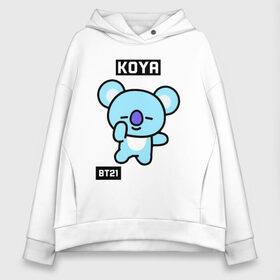 Женское худи Oversize хлопок с принтом KOYA BT21 , френч-терри — 70% хлопок, 30% полиэстер. Мягкий теплый начес внутри —100% хлопок | боковые карманы, эластичные манжеты и нижняя кромка, капюшон на магнитной кнопке | bt21 | bts | chimmy | cooky | koya | love yourself. | mang | rj | shooky | tata | бт21 | бтс