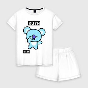 Женская пижама с шортиками хлопок с принтом KOYA BT21 , 100% хлопок | футболка прямого кроя, шорты свободные с широкой мягкой резинкой | bt21 | bts | chimmy | cooky | koya | love yourself. | mang | rj | shooky | tata | бт21 | бтс