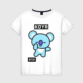 Женская футболка хлопок с принтом KOYA BT21 , 100% хлопок | прямой крой, круглый вырез горловины, длина до линии бедер, слегка спущенное плечо | bt21 | bts | chimmy | cooky | koya | love yourself. | mang | rj | shooky | tata | бт21 | бтс