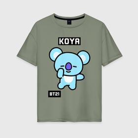 Женская футболка хлопок Oversize с принтом KOYA BT21 , 100% хлопок | свободный крой, круглый ворот, спущенный рукав, длина до линии бедер
 | bt21 | bts | chimmy | cooky | koya | love yourself. | mang | rj | shooky | tata | бт21 | бтс