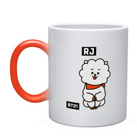 Кружка хамелеон с принтом RJ BT21 , керамика | меняет цвет при нагревании, емкость 330 мл | Тематика изображения на принте: bt21 | bts | chimmy | cooky | koya | love yourself. | mang | rj | shooky | tata | бт21 | бтс