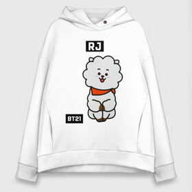 Женское худи Oversize хлопок с принтом RJ BT21 , френч-терри — 70% хлопок, 30% полиэстер. Мягкий теплый начес внутри —100% хлопок | боковые карманы, эластичные манжеты и нижняя кромка, капюшон на магнитной кнопке | Тематика изображения на принте: bt21 | bts | chimmy | cooky | koya | love yourself. | mang | rj | shooky | tata | бт21 | бтс