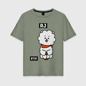 Женская футболка хлопок Oversize с принтом RJ BT21 , 100% хлопок | свободный крой, круглый ворот, спущенный рукав, длина до линии бедер
 | bt21 | bts | chimmy | cooky | koya | love yourself. | mang | rj | shooky | tata | бт21 | бтс