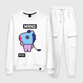 Женский костюм хлопок с принтом MANG BT21 , 100% хлопок | на свитшоте круглая горловина, мягкая резинка по низу. Брюки заужены к низу, на них два вида карманов: два 