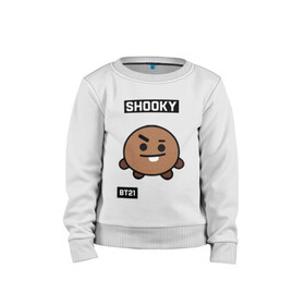 Детский свитшот хлопок с принтом SHOOKY BT21 , 100% хлопок | круглый вырез горловины, эластичные манжеты, пояс и воротник | Тематика изображения на принте: bt21 | bts | chimmy | cooky | koya | love yourself. | mang | rj | shooky | tata | бт21 | бтс