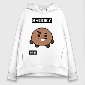 Женское худи Oversize хлопок с принтом SHOOKY BT21 , френч-терри — 70% хлопок, 30% полиэстер. Мягкий теплый начес внутри —100% хлопок | боковые карманы, эластичные манжеты и нижняя кромка, капюшон на магнитной кнопке | bt21 | bts | chimmy | cooky | koya | love yourself. | mang | rj | shooky | tata | бт21 | бтс