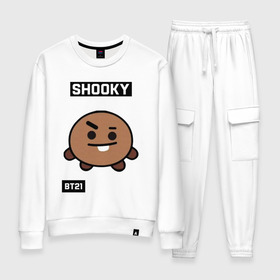 Женский костюм хлопок с принтом SHOOKY BT21 , 100% хлопок | на свитшоте круглая горловина, мягкая резинка по низу. Брюки заужены к низу, на них два вида карманов: два 